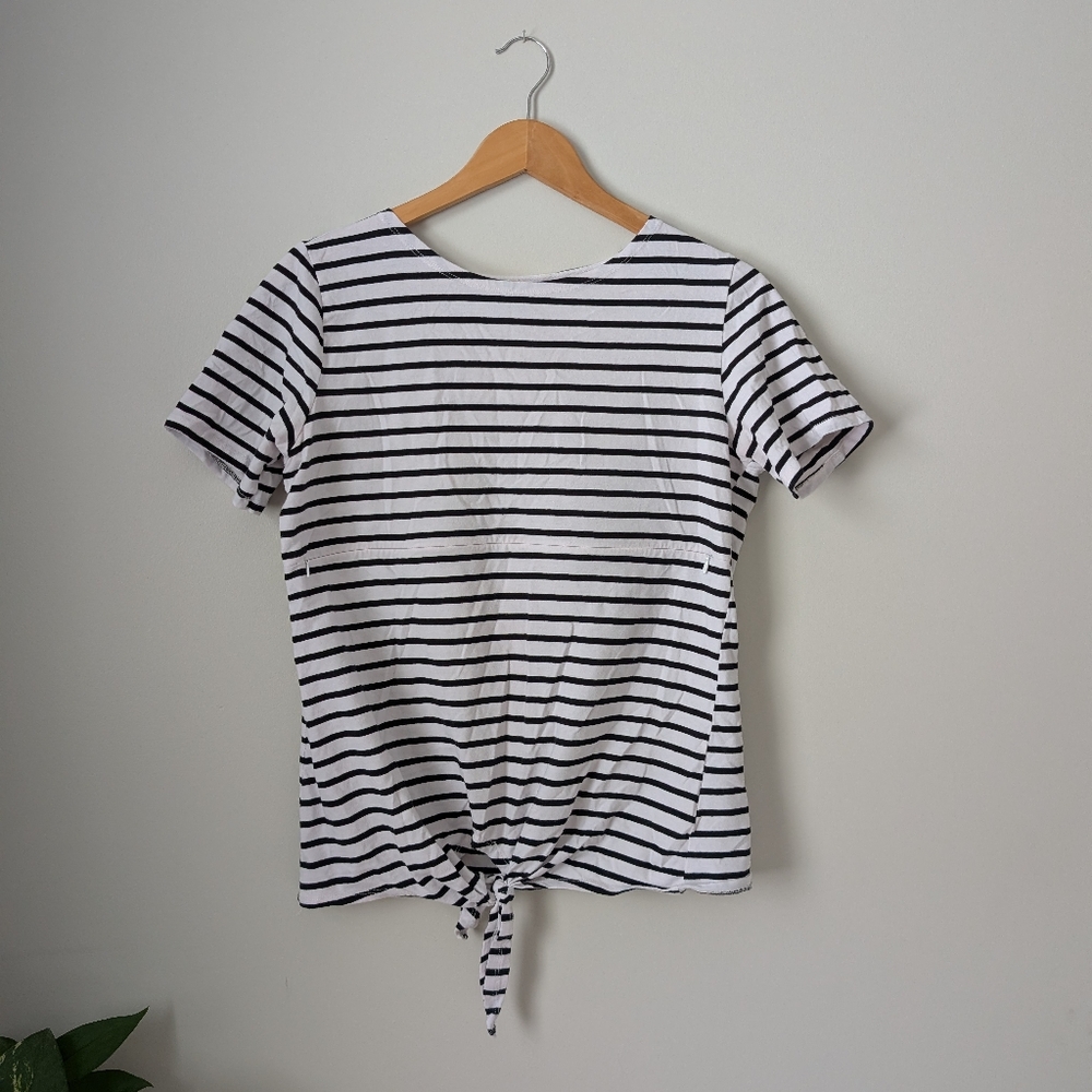 Nursing Queen Black and White Striped Short Sleeve Top